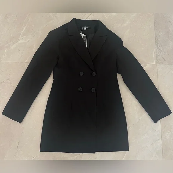 Black Double-Breasted Women's BLAZER Dress/sheer pleated midi Skirt size L NWT - Picture 13 of 16